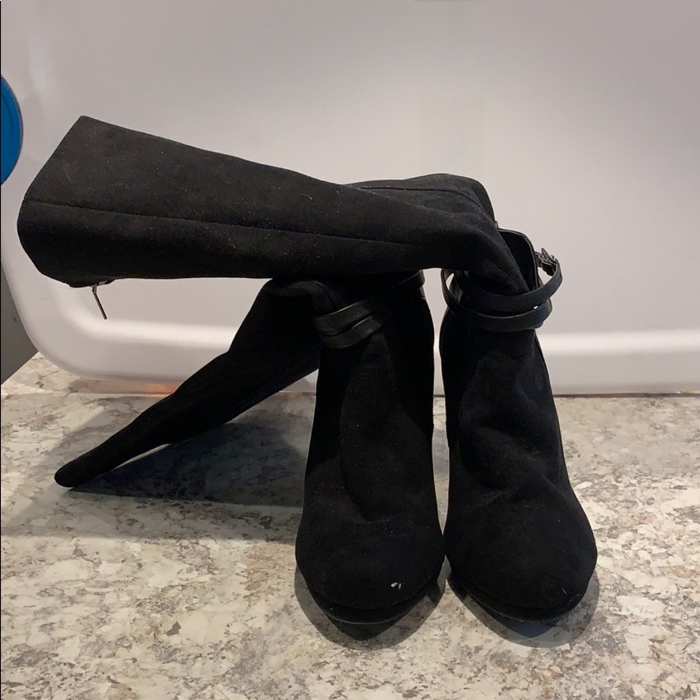 Black wide calf high heel boots